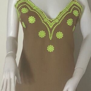 Zara Brown and Neon Yellow Midi Dress